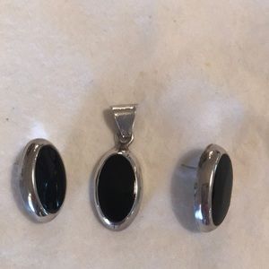 Vintage Mexico Sterling Silver Onyx Set